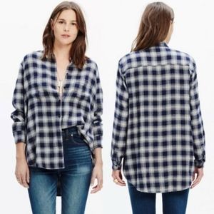 Madewell Oversized Blue & Cream Flannel Button Up